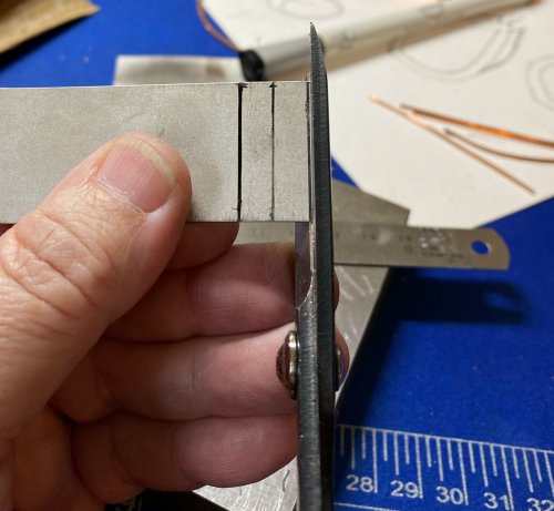 Susan LeGuyader's Butterfly Earrings - , Contemporary Wire Jewelry, Dapping, Dapping Jewelry, How To Punch Holes, Hole Punching, Punch A Hole, Texturing, Butane Torch, Soldering, Solder, Measure ¼ wide strips on the titanium sheet 1 long.